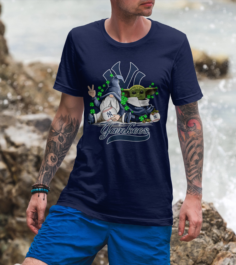Leprechaun Gnome Baby Yoda Yankees Logo Baseball Fan T-Shirt