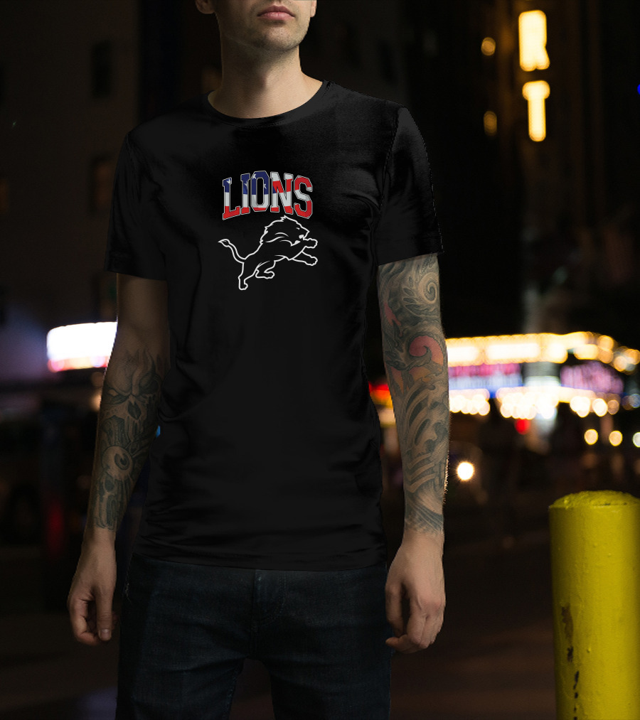 Lions American Flag Detroit Football Pride T-Shirt