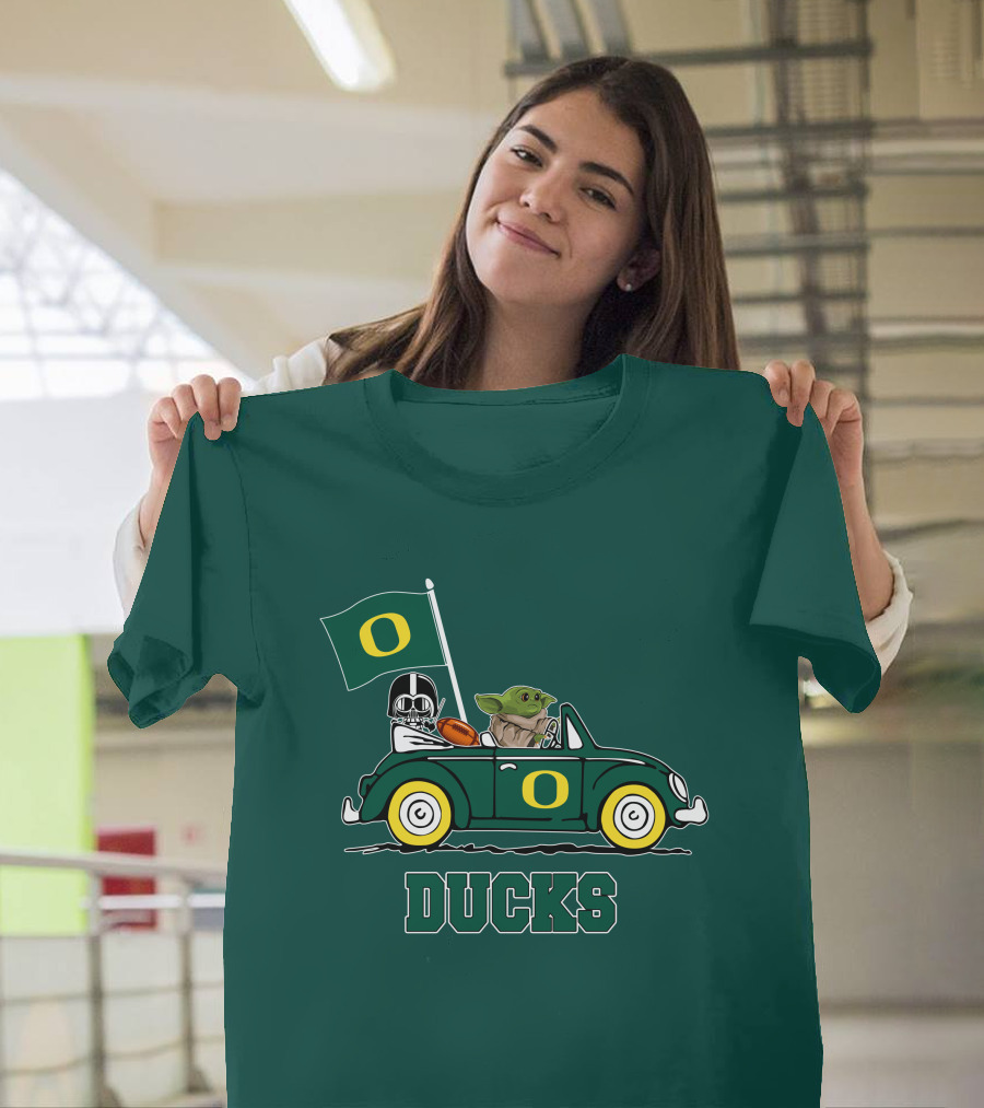 Oregon Ducks Darth Vader Baby Yoda Car Star Wars Football T-Shirt