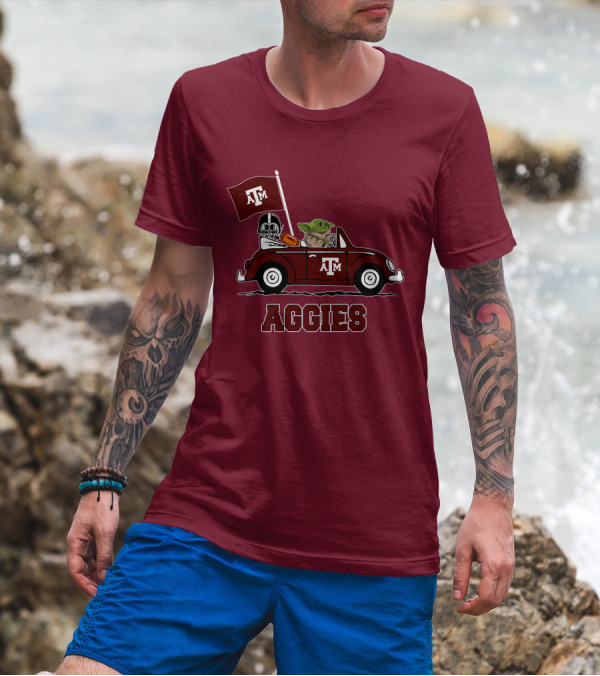 Aggies Star Wars Inspired Driving Scene With Football And Flag T-Shirt