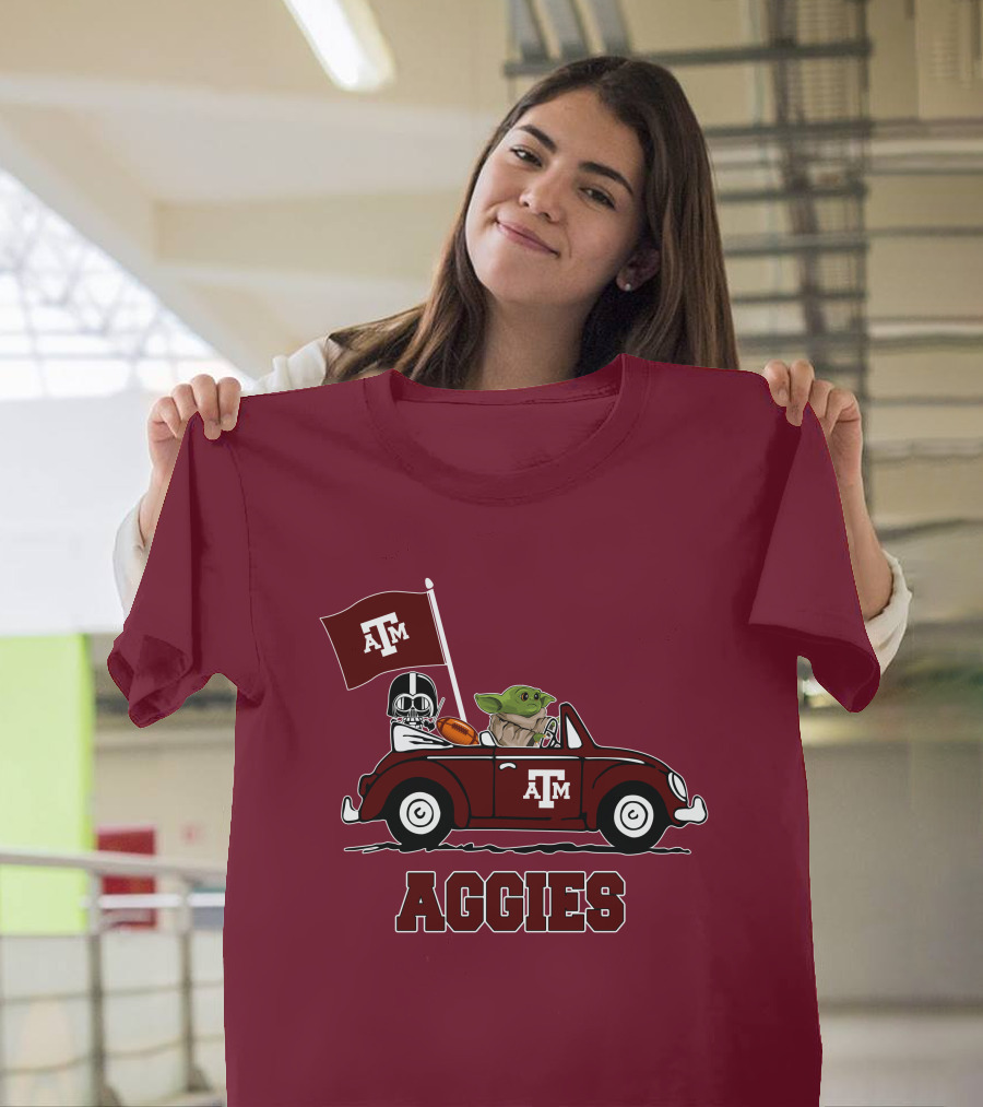 Aggies Star Wars Inspired Driving Scene with Football and Flag T-Shirt