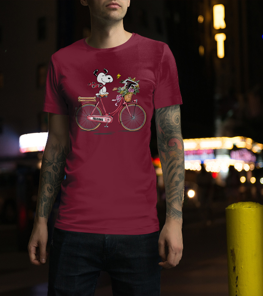 Atlanta Falcons Snoopy Woodstock Bicycle Adventure T-Shirt