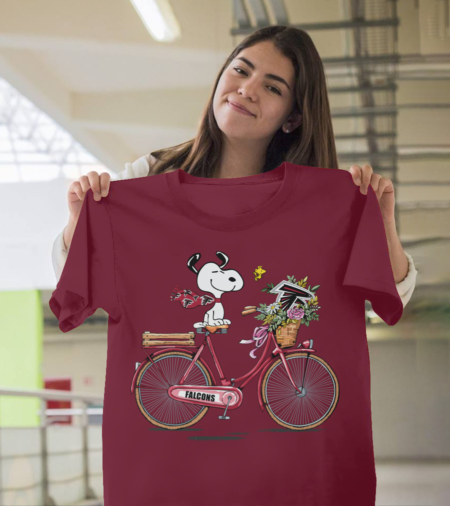 Atlanta Falcons Snoopy Woodstock Bicycle Adventure T-Shirt