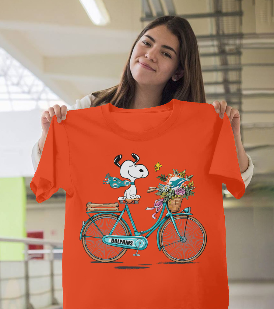 Miami Dolphins Snoopy Bicycle Adventure T-Shirt
