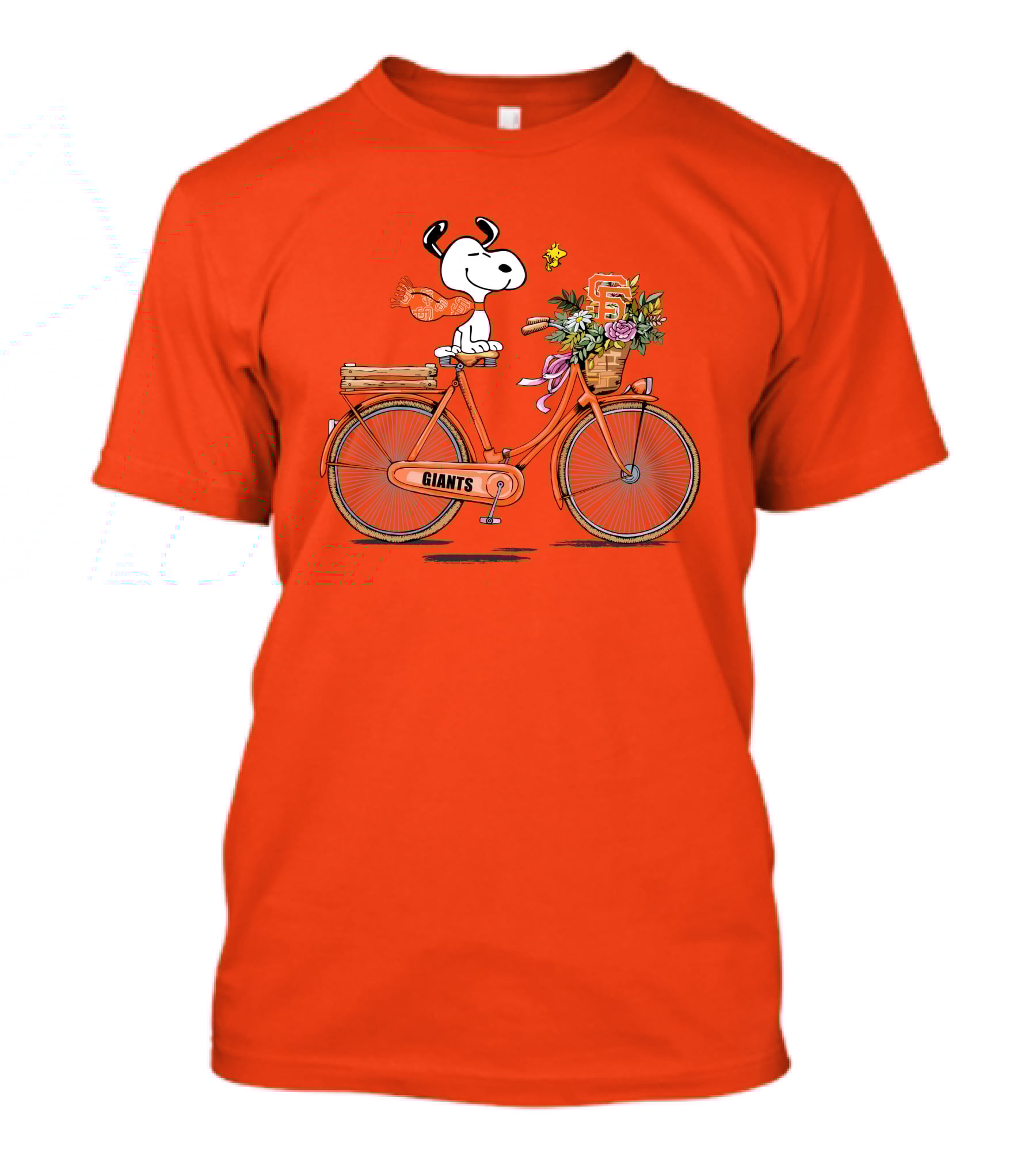San Francisco Giants Snoopy On Bicycle With Flowers T-Shirt