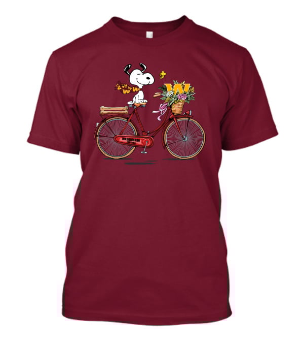 Washington Football Team Snoopy With Bicycle And Flowers T-Shirt