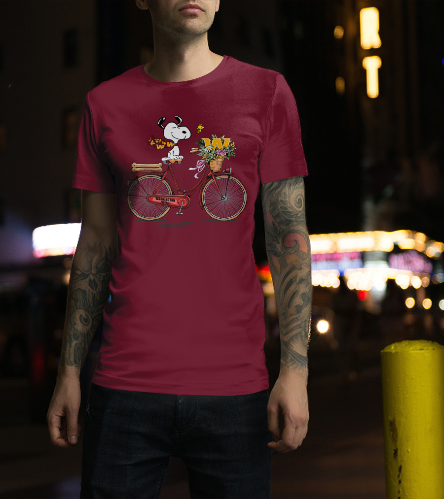 Washington Football Team Snoopy With Bicycle And Flowers T-Shirt