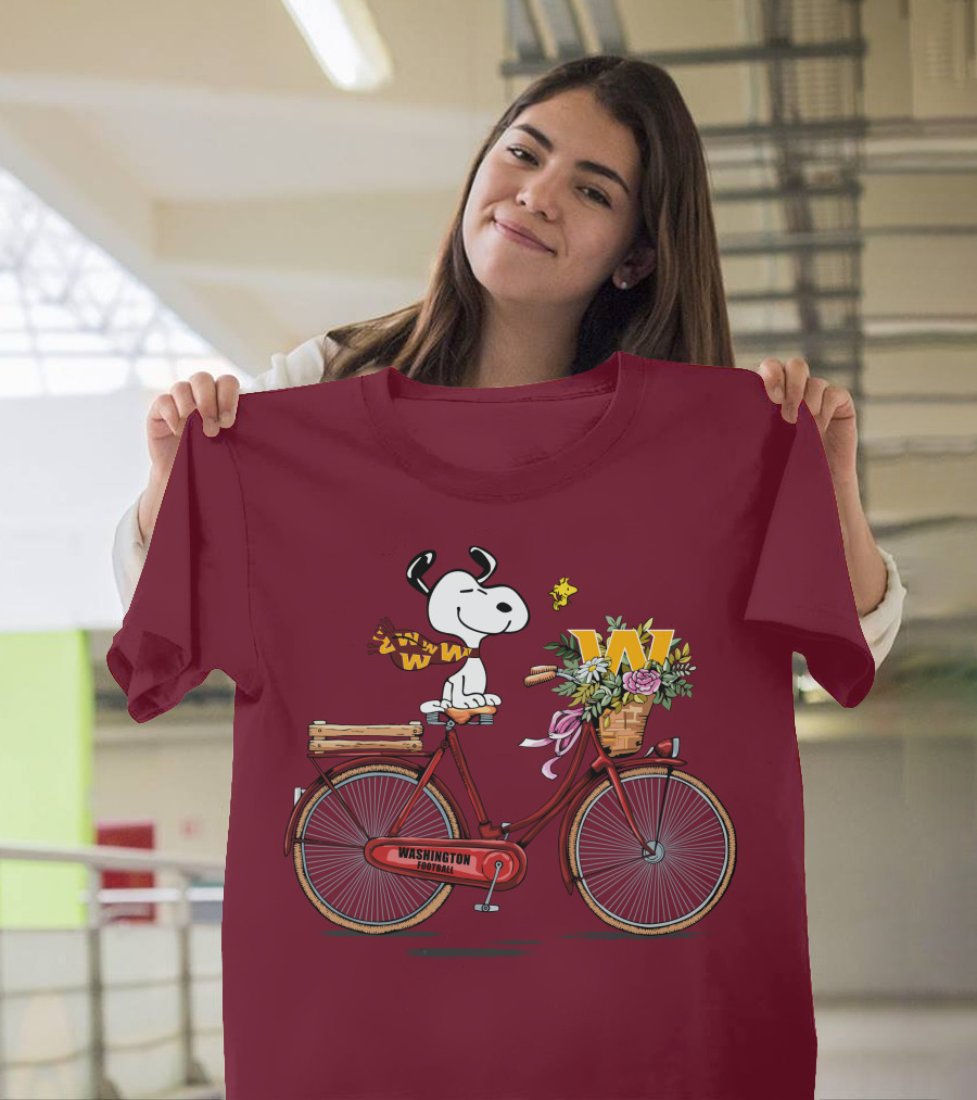 Washington Football Team Snoopy With Bicycle And Flowers T-Shirt