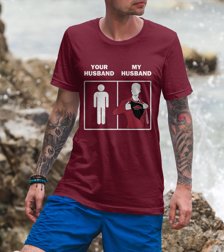 Arkansas Razorbacks Your Husband My Husband Superhero Fan Comparison T-Shirt