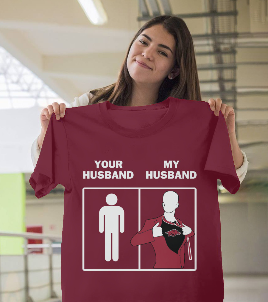 Arkansas Razorbacks Your Husband My Husband Superhero Fan Comparison T-Shirt