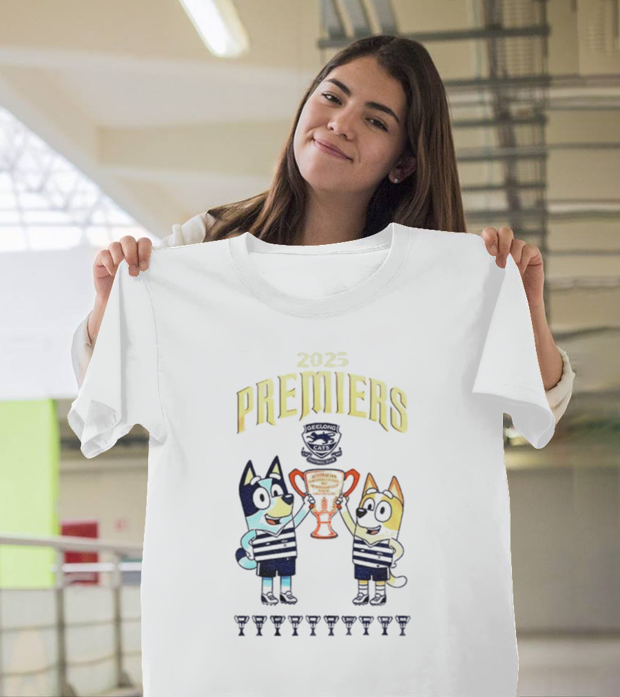 2025 Premiers Bluey And Bingo Geelong Cats Football AFL T-Shirt