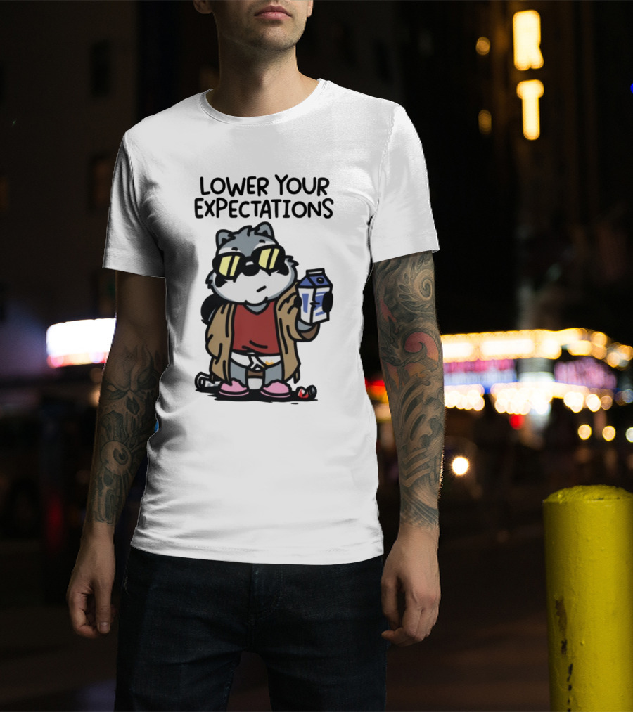 Lower Your Expectations Cartoon Character With Sunglasses And Milk Carton T-Shirt