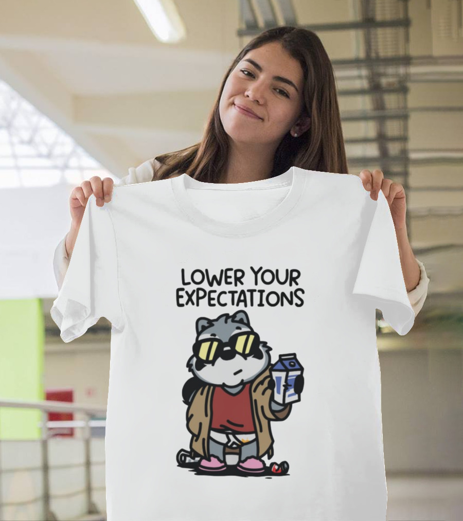 Lower Your Expectations Cartoon Character With Sunglasses And Milk Carton T-Shirt