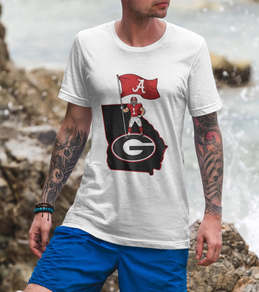 Alabama Crimson Tide Flag Over Georgia Bulldogs Map Football Rivalry T-Shirt