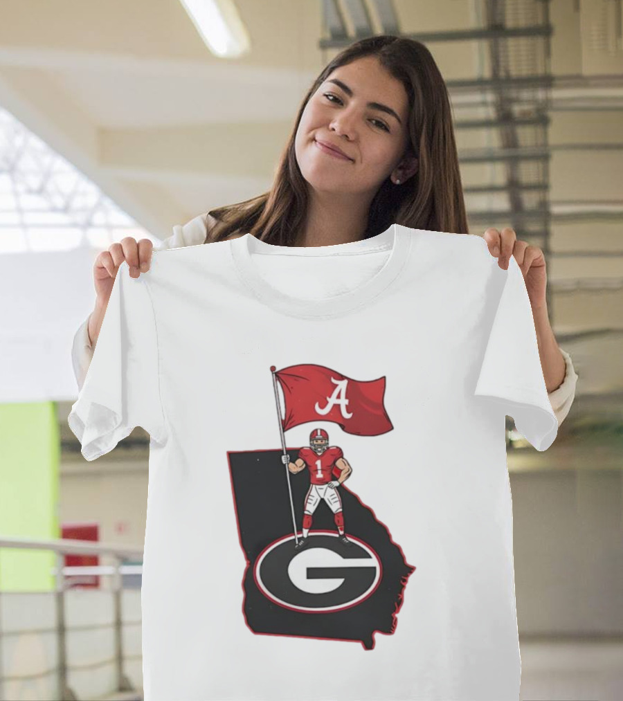 Alabama Crimson Tide Flag Over Georgia Bulldogs Map Football Rivalry T-Shirt