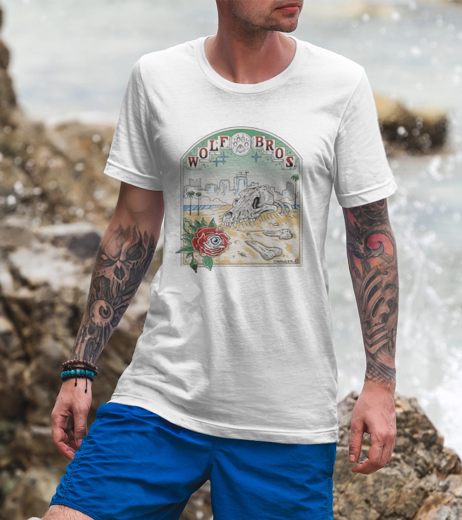 Wolf Bros Skull And Rose Beach Scene Ft Lauderdale Florida T-Shirt