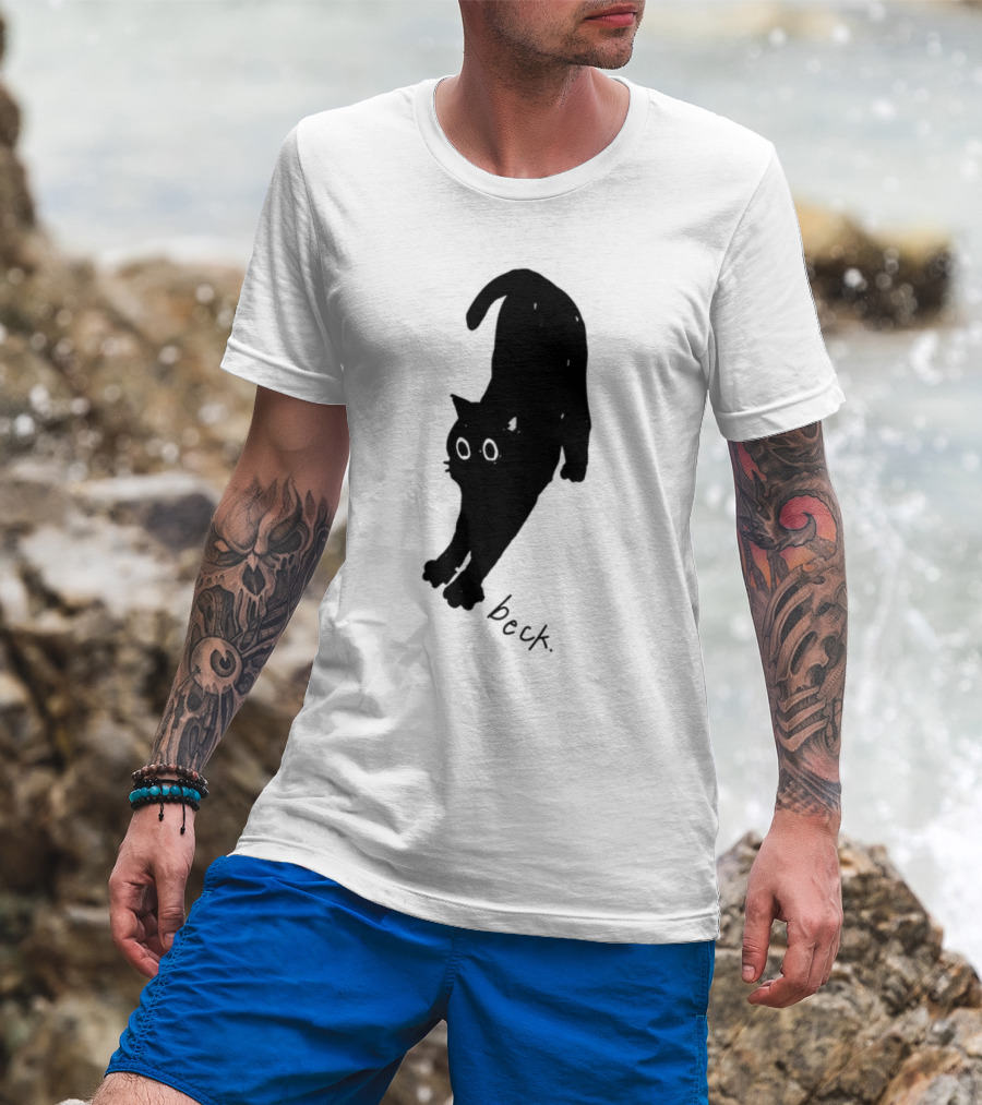 Beck Stretching Cat Silhouette Black Outline T-Shirt