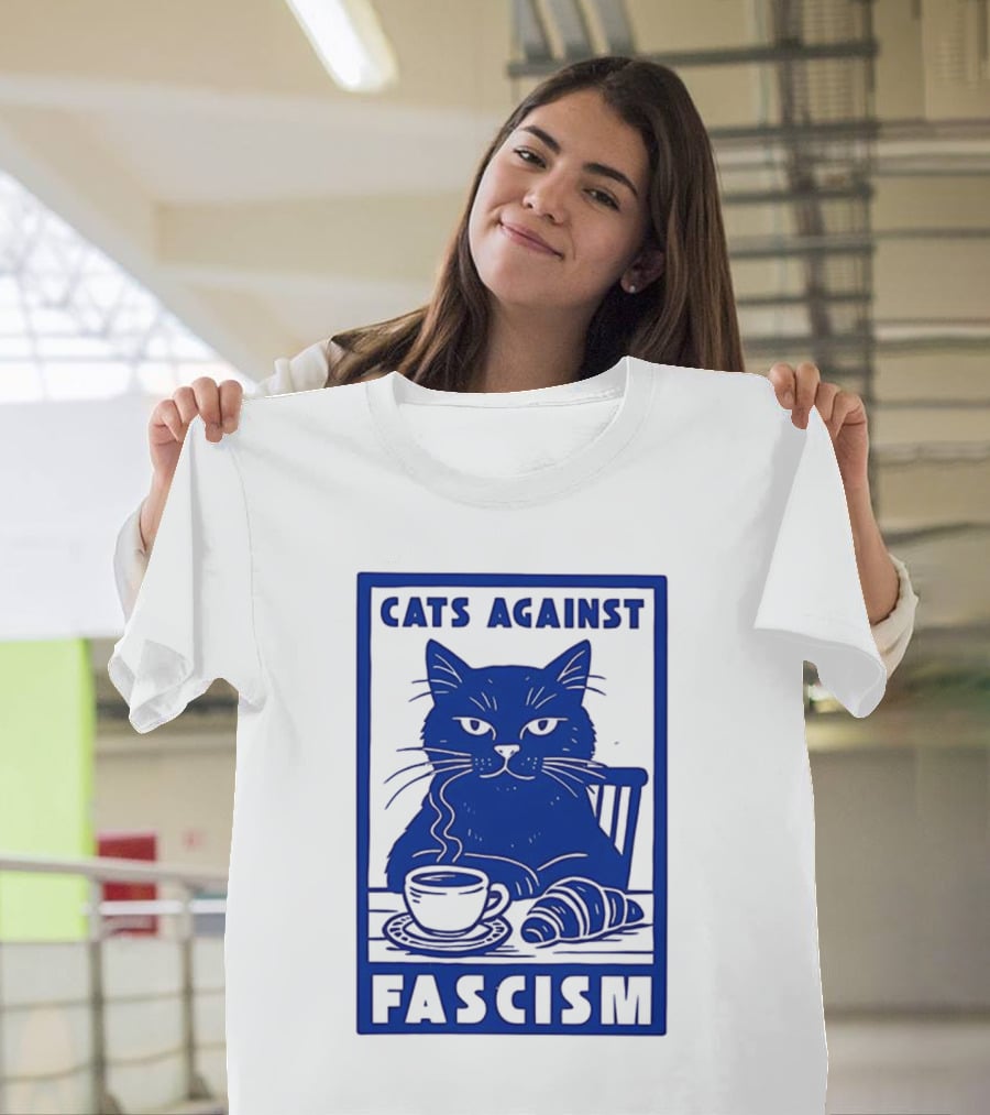 Cats Against Fascism Coffee And Croissant T-Shirt