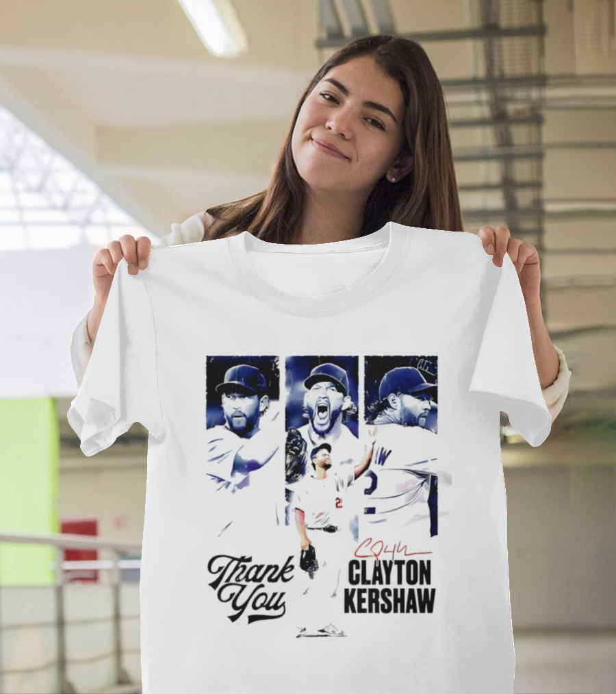 Clayton Kershaw Los Angeles Dodgers Thank You Signature Cursive T-Shirt