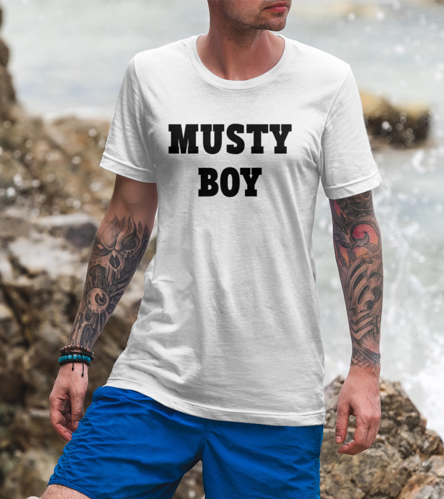 Musty Boy Fun Doodle Typography Hand-Drawn Sketch Style T-Shirt