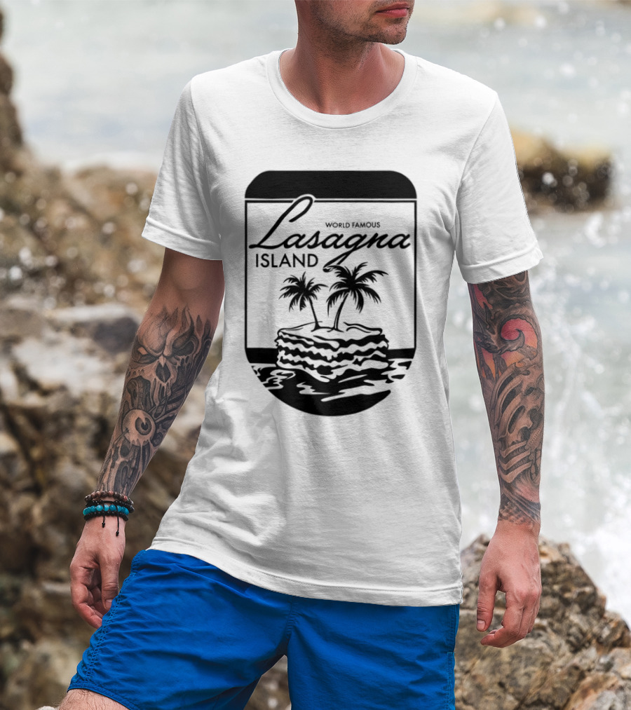 World Famous Lasagna Island Cat Cartoon Comic Humor Retro Style T-Shirt