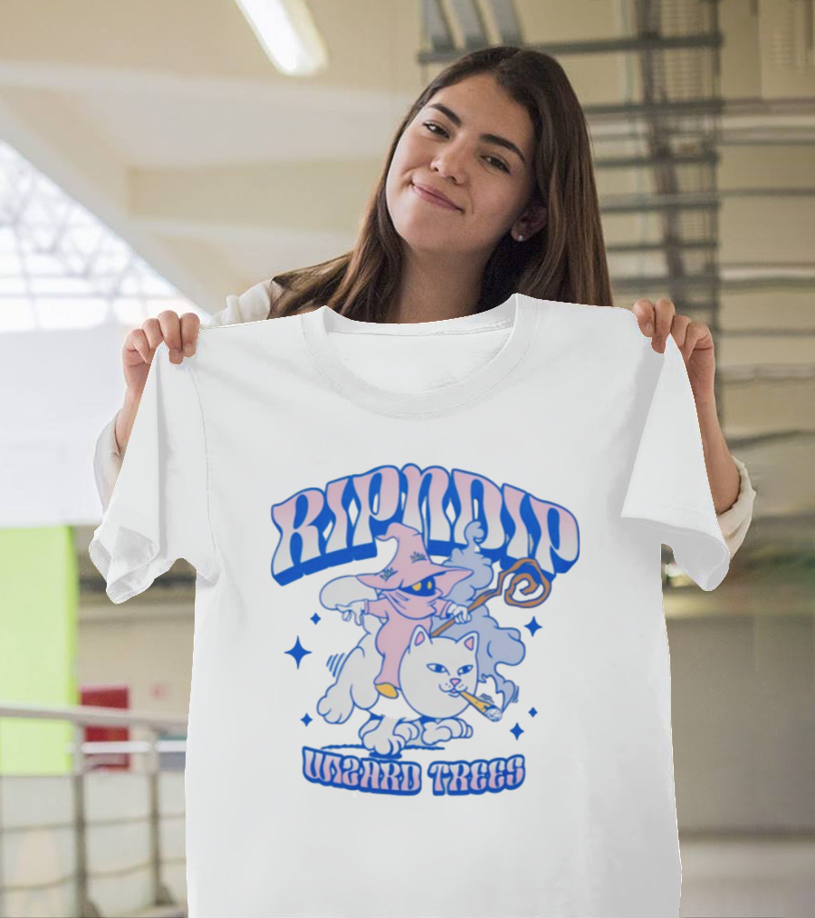 Ripndip Wizard Trees Smoking Cat Riding Clouds T-Shirt