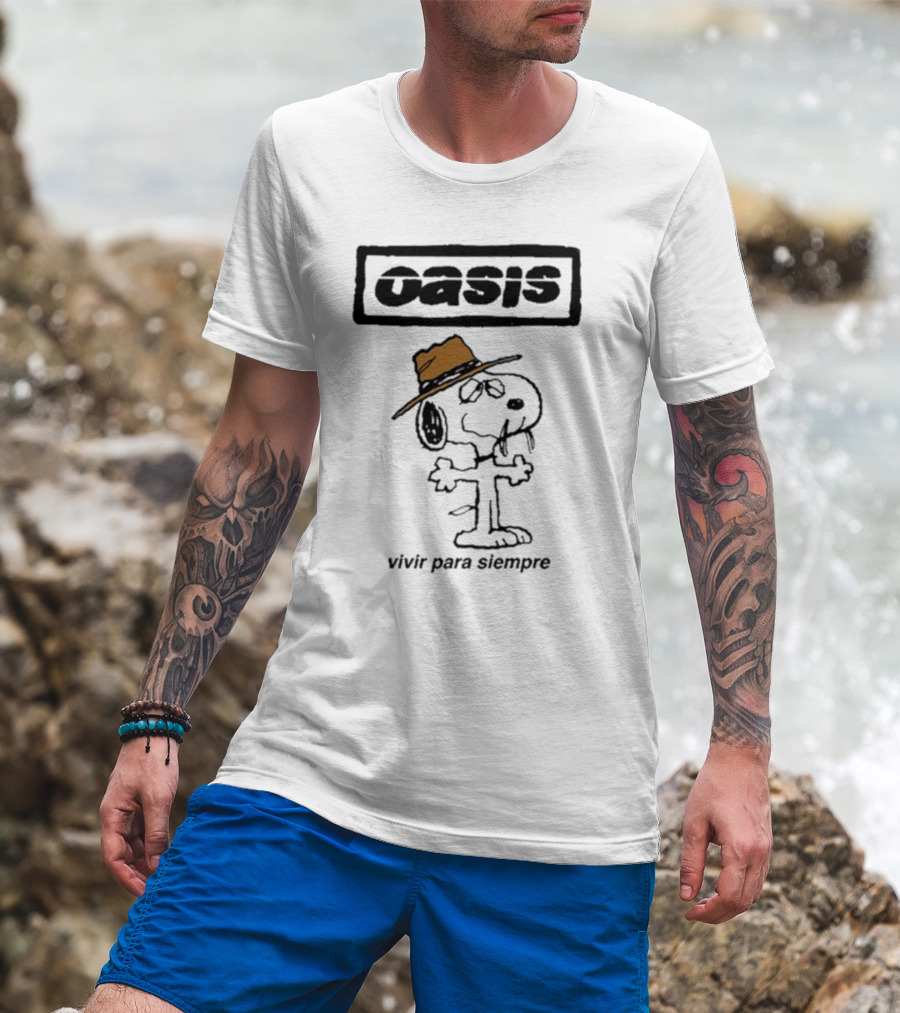 Snoopy Oasis Vivir Para Siempre Taza Café En El Desierto Icono Vintage T-Shirt
