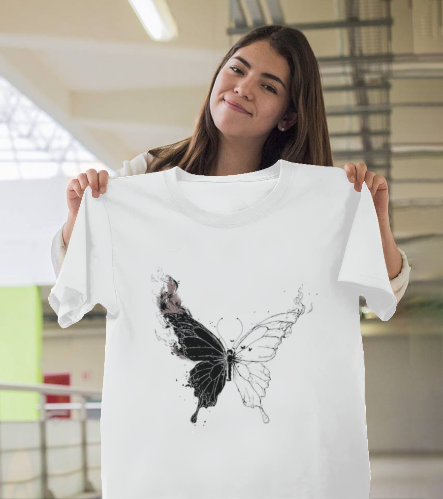 Princess Goes Butterfly Diagram Black Wings Illustration T-Shirt