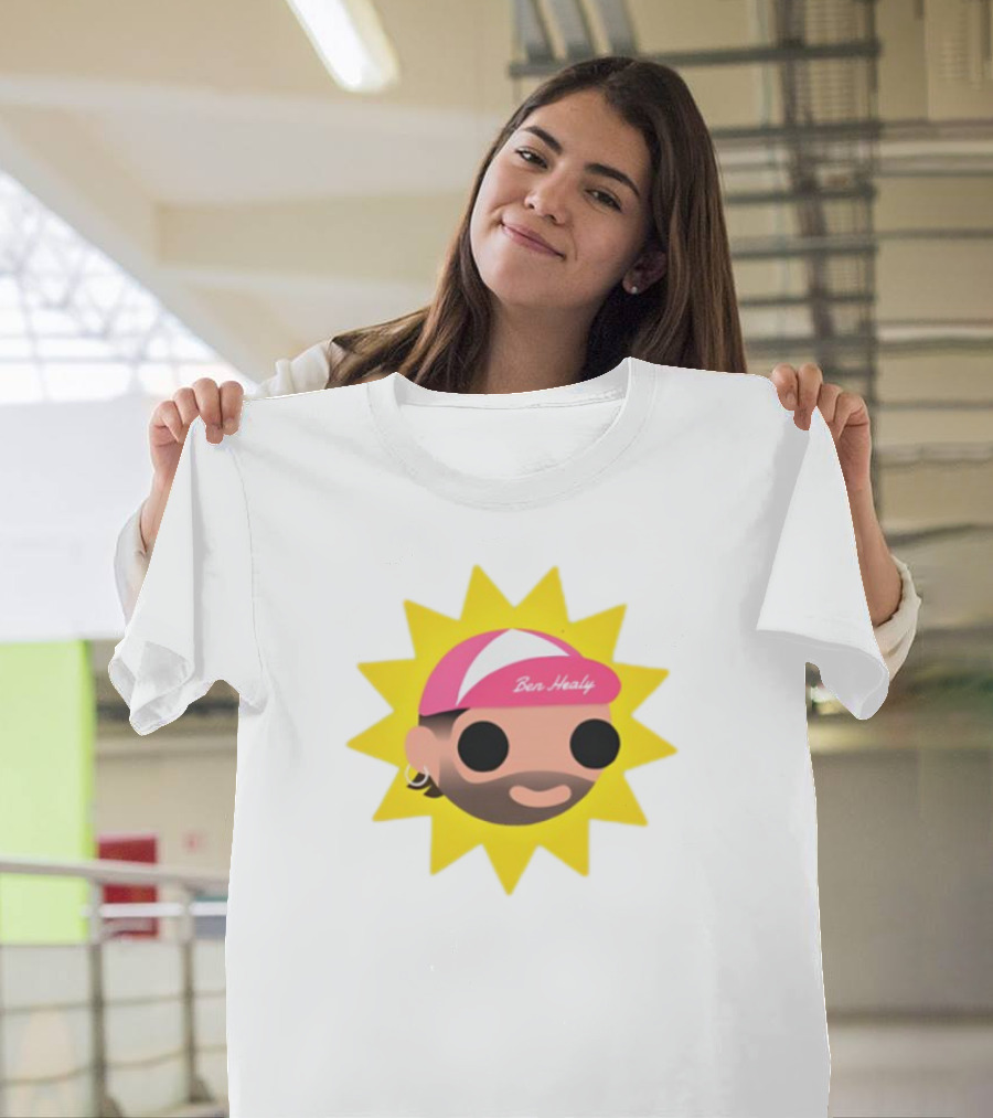 Ben Healy 2025 Pink Cap Yellow Sunburst T-Shirt