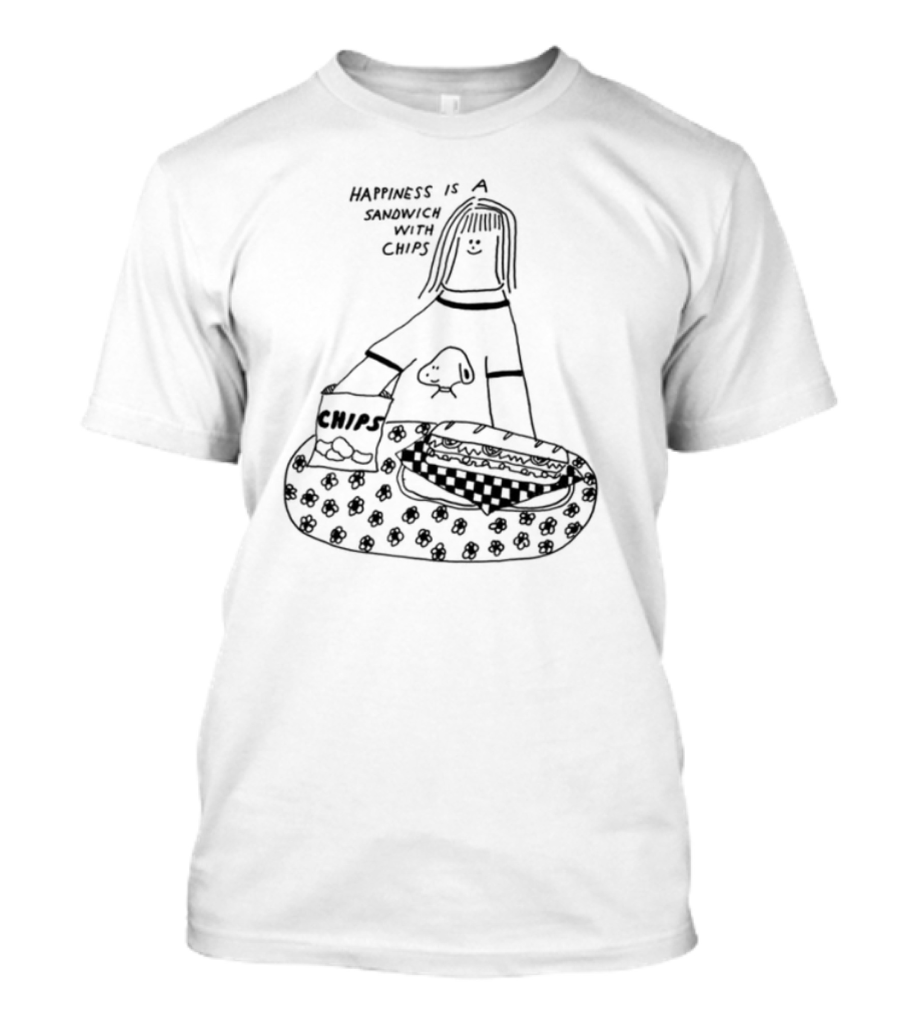Happiness Is A Sandwich With Chips Fun Skull Character T-Shirt