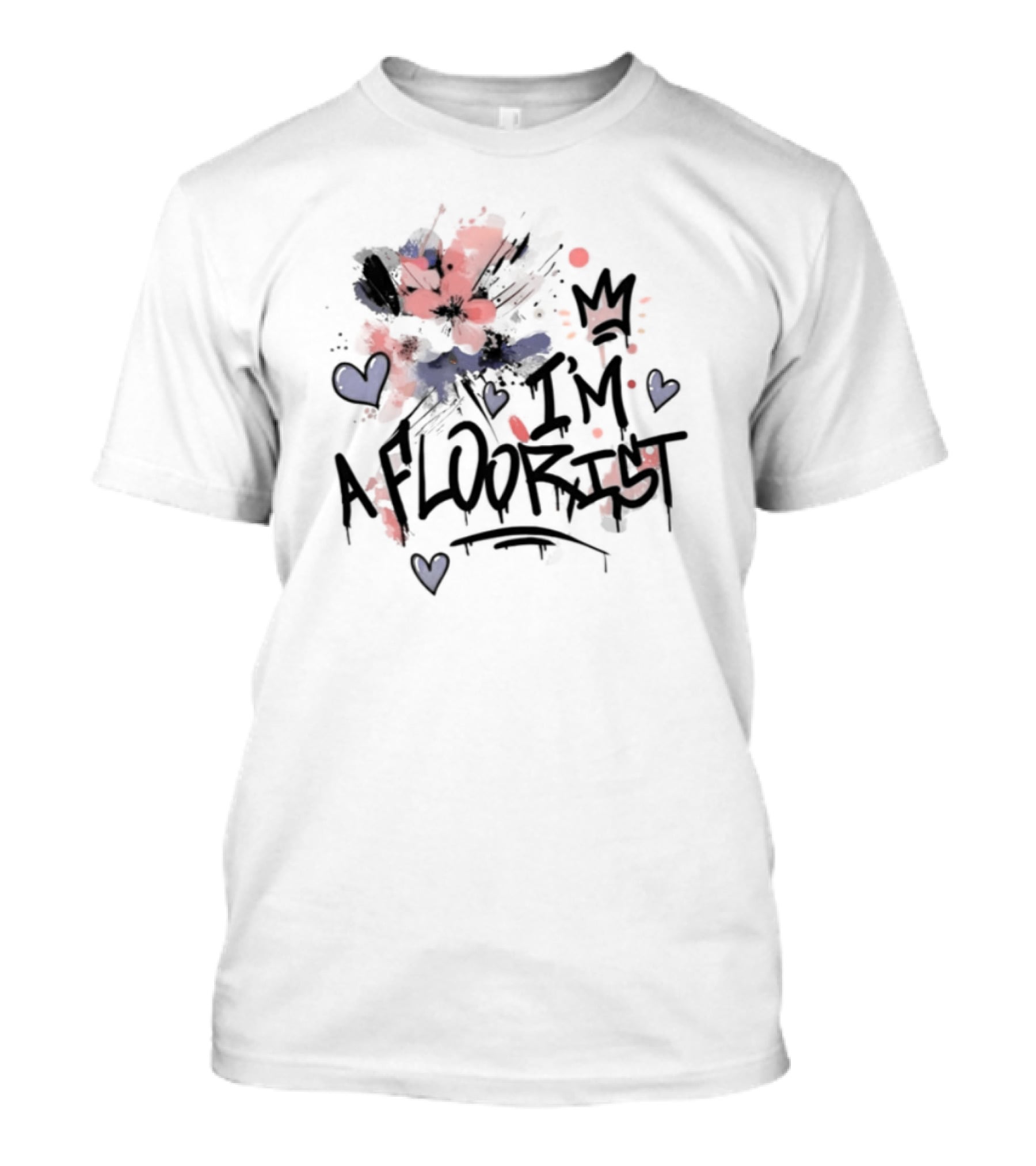 I'm A Floorist Red And Blue Floral Hearts Crown T-Shirt
