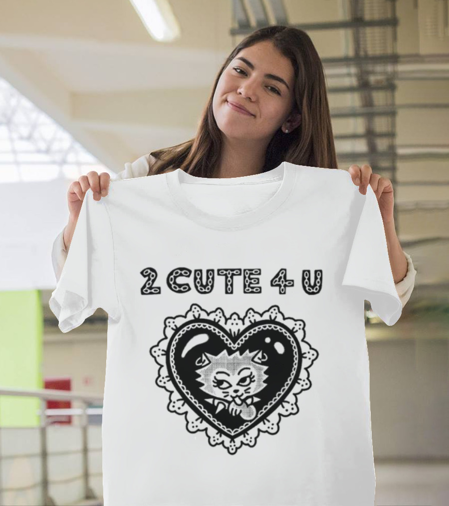 2 Cute 4 U Heart Cat Lovers Aidabloom T-Shirt