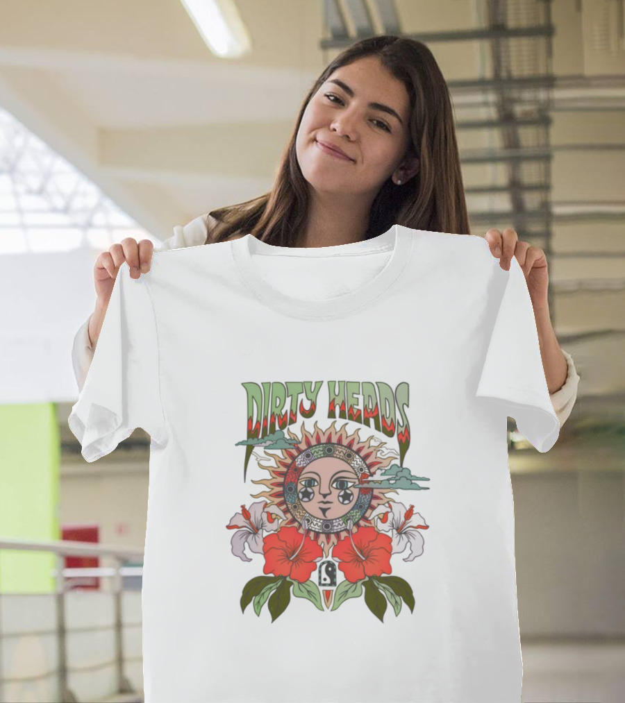 Dirty Heads Cali Sun Orange Sunflower And Hibiscus Design T-Shirt