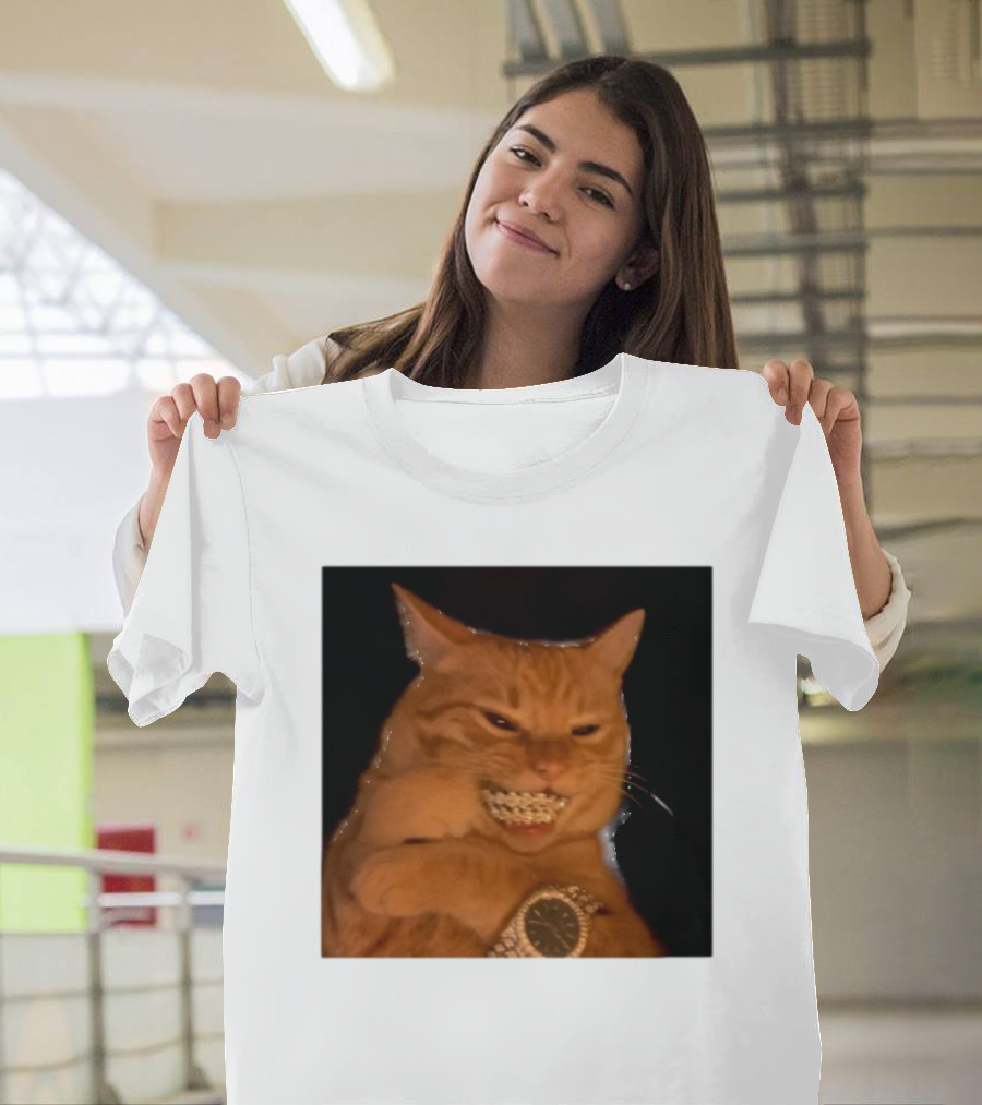 Cat Morgan Freebands Iced Out Gangsta Cat With Diamond Grill And Bling T-Shirt