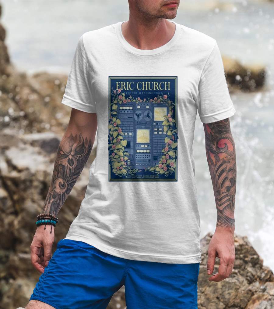 Eric Church Free The Machine Tour 2025 Marcus King Band Little Caesars Arena Detroit T-Shirt