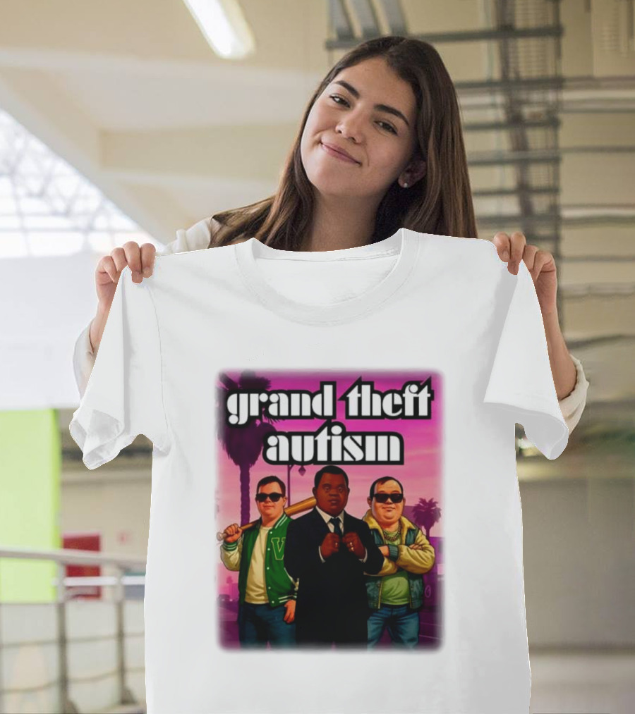 Grand Theft Autism Characters In Iconic Urban Setting T-Shirt
