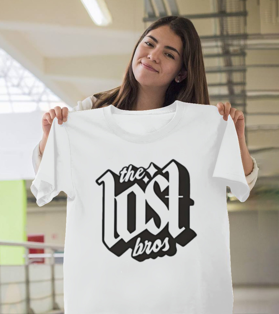 The Lost Bros Black Vintage Style Bold Text Design T-Shirt