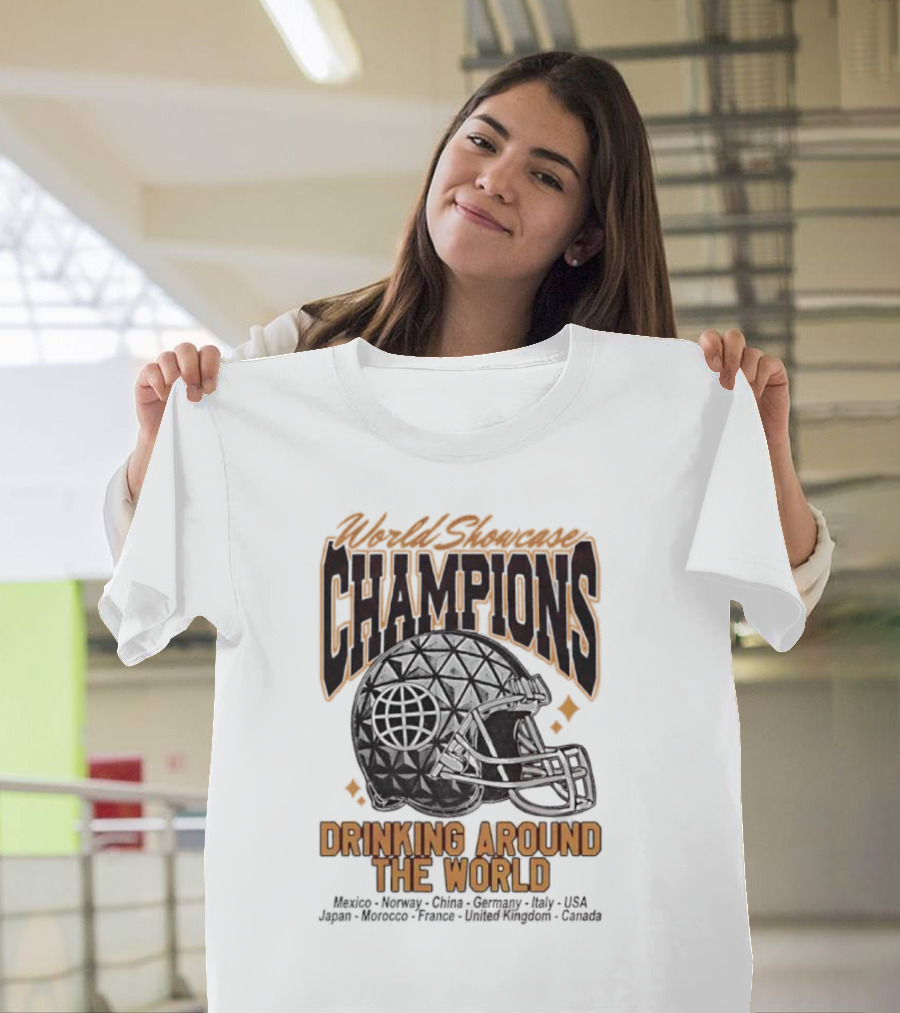 World Showcase Champions Drinking Around The World Helmet USA Canada Spaceship Earth T-Shirt