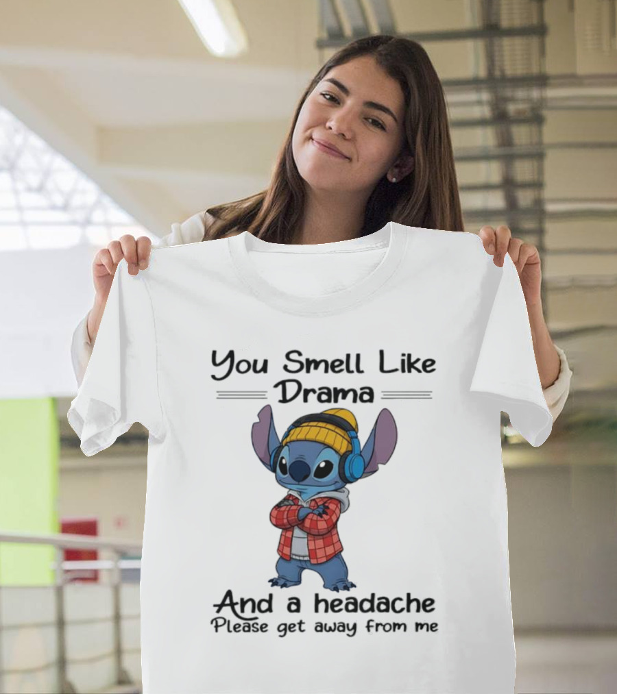 You Smell Like Drama And Headache Please Get Away From Me Stitch Headphones Plaid Beanie T-Shirt