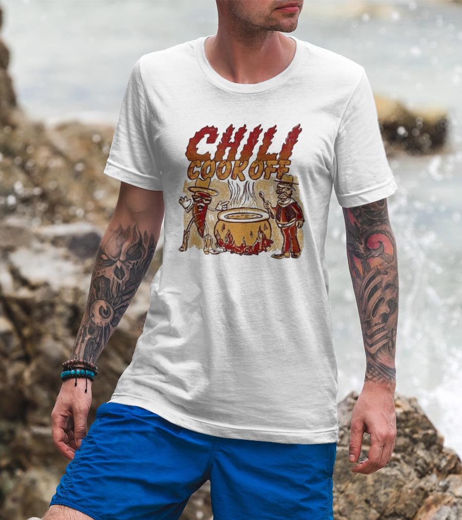 Chili Cookoff Spicy Pepper Cowboy And Chef Duel Over Fiery Pot T-Shirt