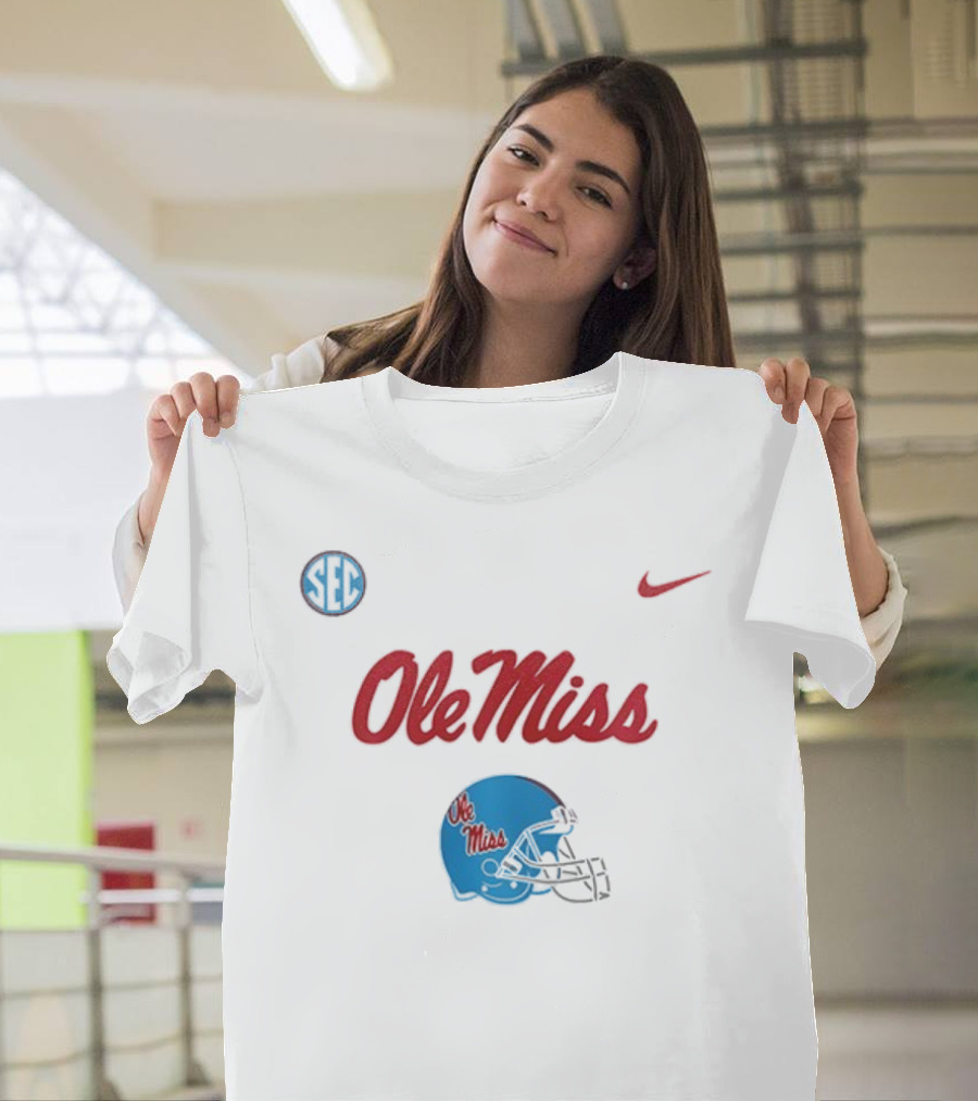 Ole Miss Rebels Football Helmet SEC Nike T-Shirt