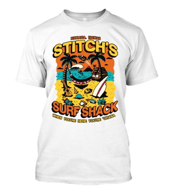 Kokaua Hawaii Stitch's Surf Shack When You're Here You're 'Ohana T-Shirt
