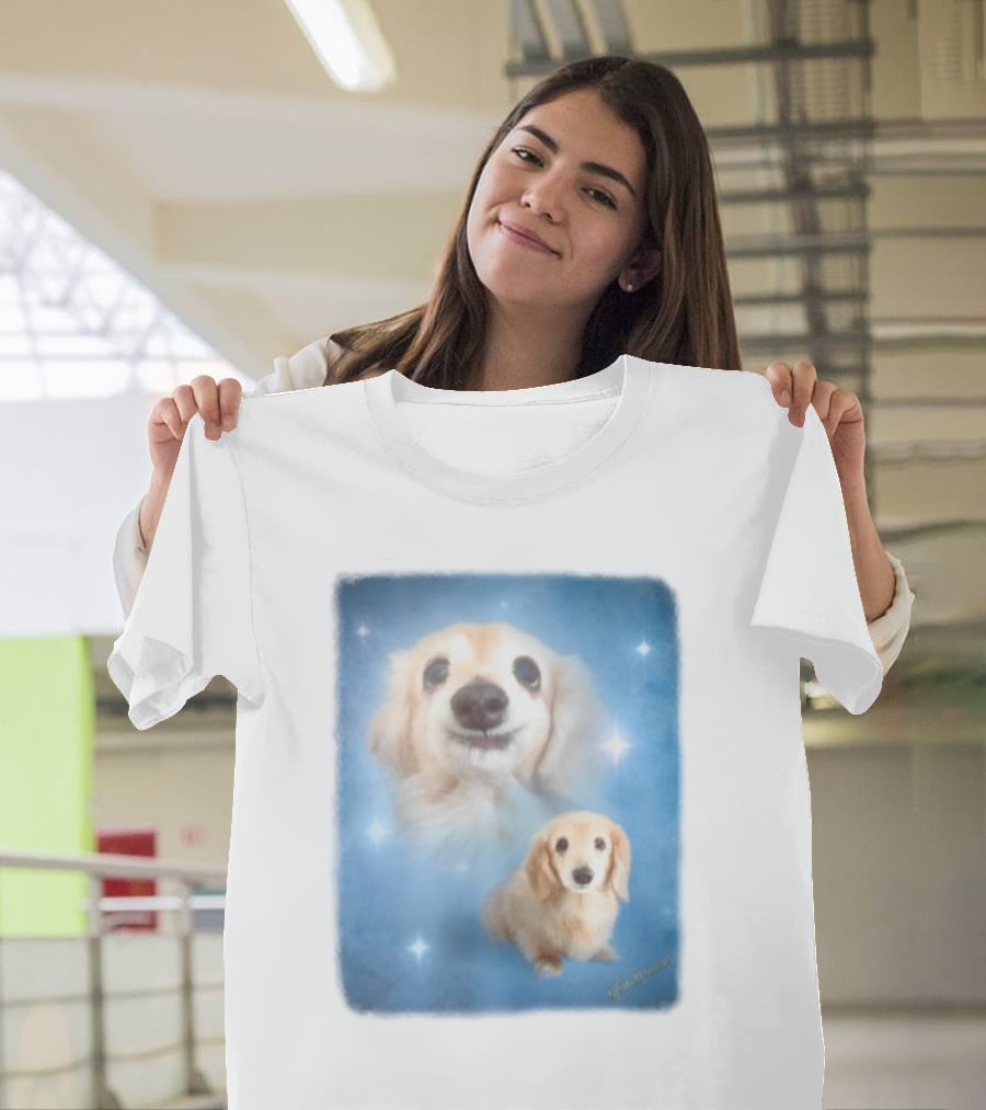 Olan Meows Bella Dog Portrait Classic Blue Stars T-Shirt