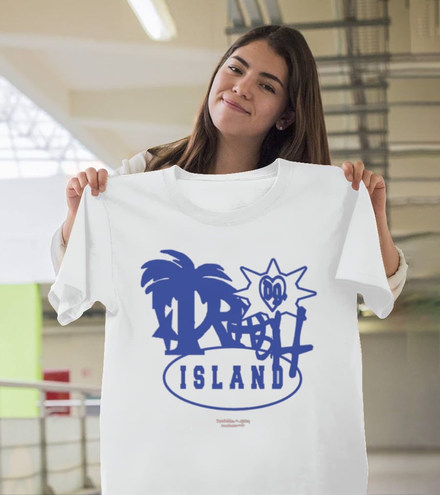 Trash Island Blue And White Palm Star Grafik T-Shirt
