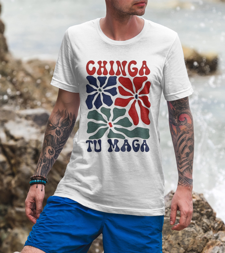 Chinga Tu Maga Colorful Floral Design T-Shirt