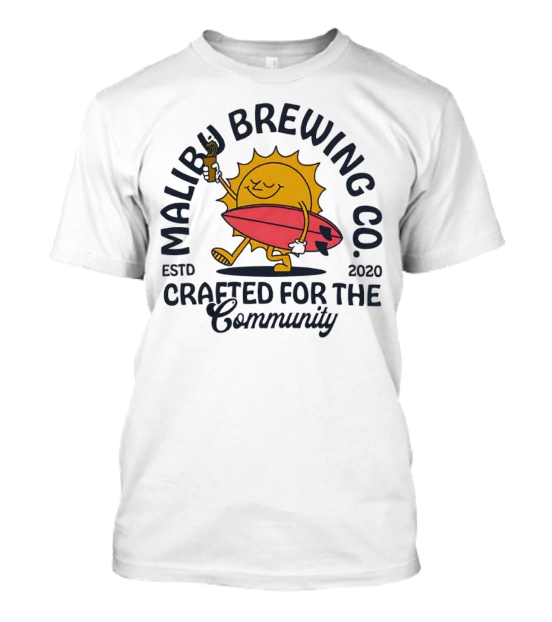 Malibu Brewing Co Estd 2020 Crafted For The Community Sun Surfboard T-Shirt