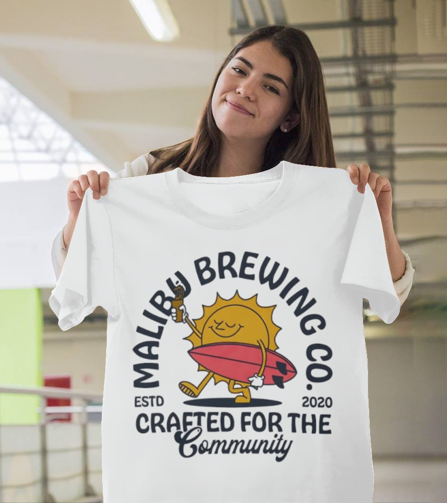 Malibu Brewing Co Estd 2020 Crafted For The Community Sun Surfboard T-Shirt