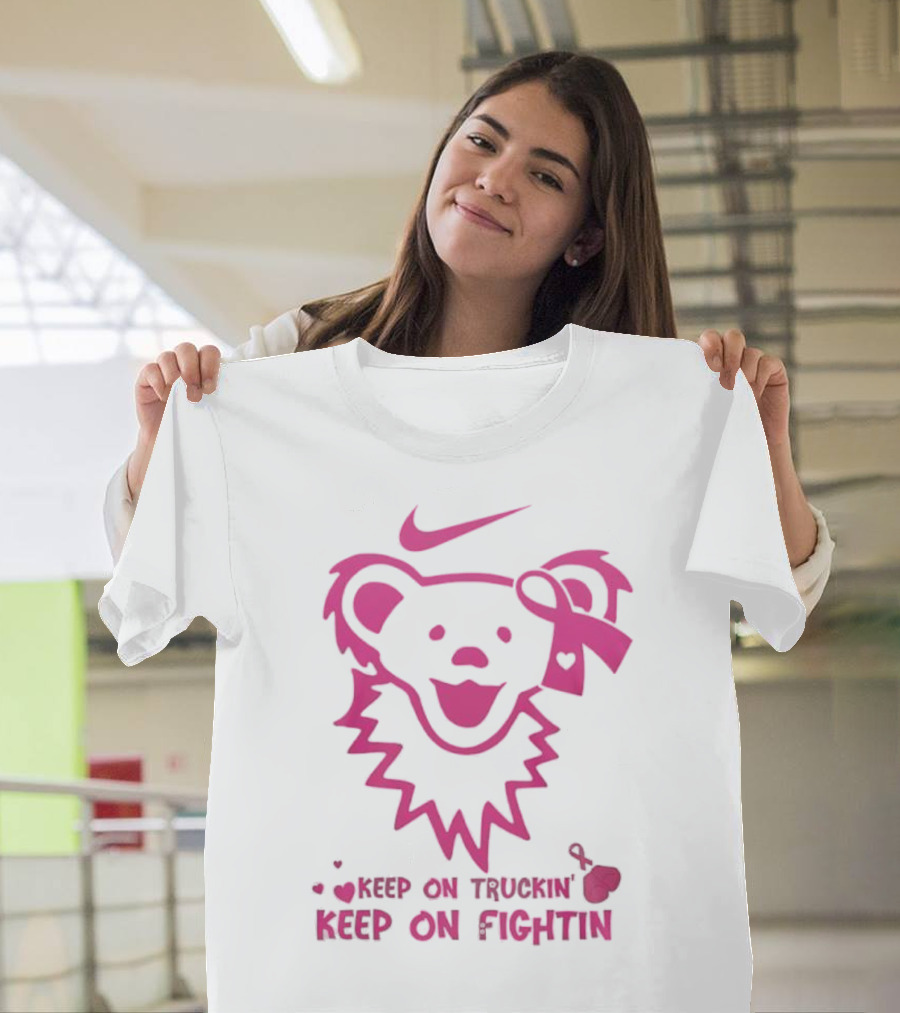 Nike Grateful Dead Bear Keep On Truckin' Keep On Fightin' Breast Cancer Awareness T-Shirt