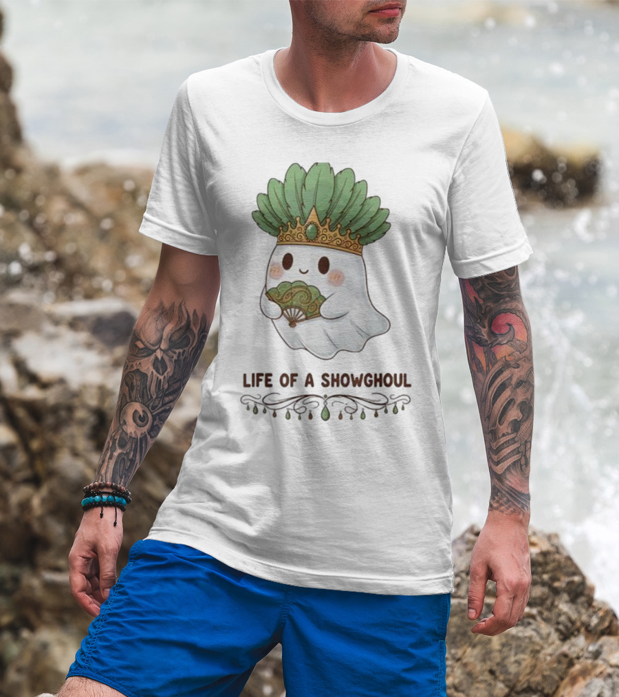 Life Of A Showghoul Cute Kawaii Ghost Showgirl Fan Feather Headdress T-Shirt