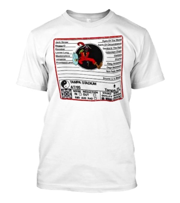 Tampa Stadium Pirate Grateful Dead Tampa Bay Buccaneers 4/7/95 Concert Setlist T-Shirt